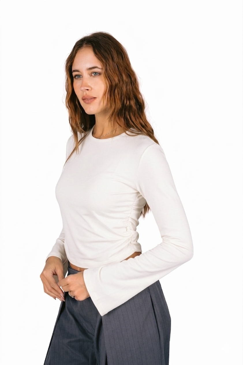 Side-Ruched Flared Sleeve Top
