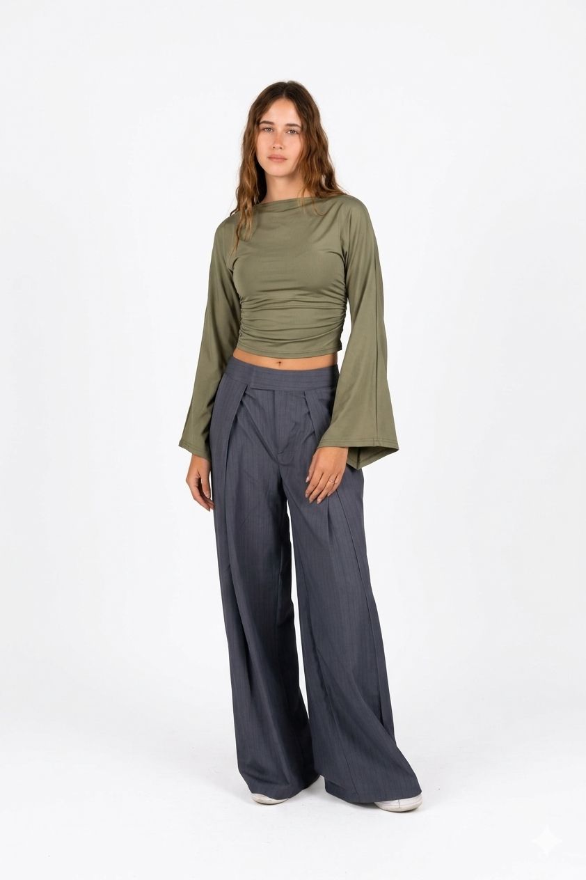 Side-Ruched Flared Sleeve Top