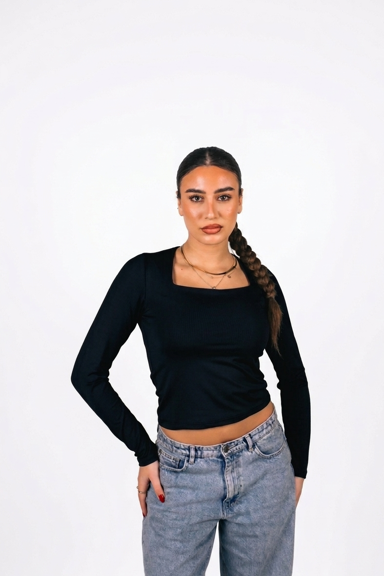 Square Neck Long Sleeve Top