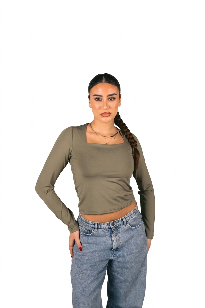 Square Neck Long Sleeve Top