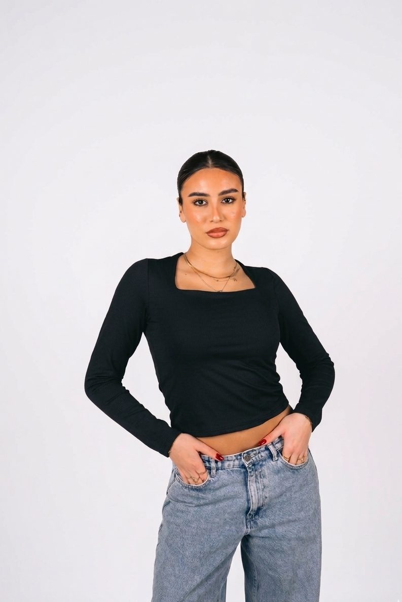 Square Neck Long Sleeve Top
